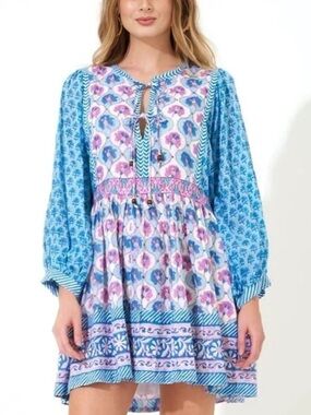 Oliphant Women’s 🌹 Blue & Pink Floral Cotton Dress